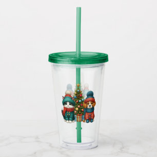 Cute Christmas puppy & kitten Acrylic Tumbler