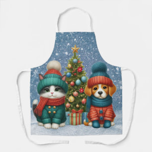 Cute Christmas puppy & kitten Apron
