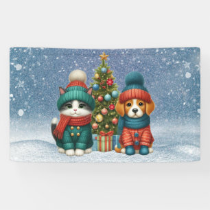 Cute Christmas puppy & kitten Banner