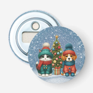 Cute Christmas puppy & kitten Bottle Opener