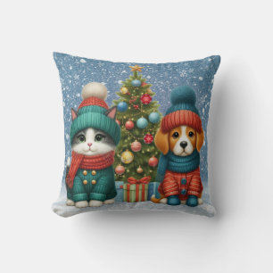 Cute Christmas puppy & kitten Cushion