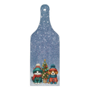 Cute Christmas puppy & kitten Cutting Board