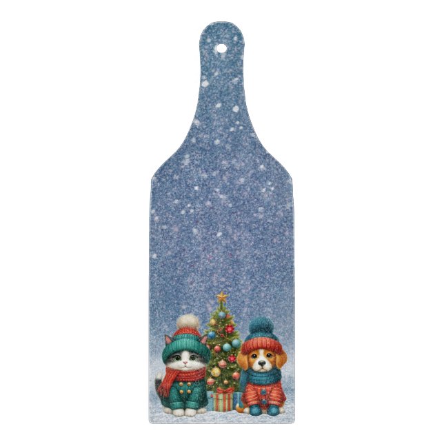 Cute Christmas puppy & kitten Cutting Board (Front)