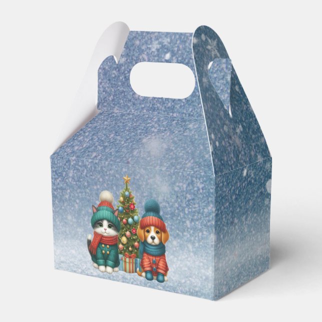 Cute Christmas puppy & kitten Favour Box (Front Side)
