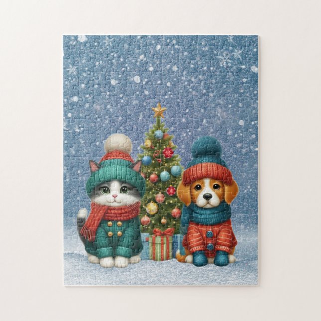 Cute Christmas puppy & kitten Jigsaw Puzzle (Vertical)