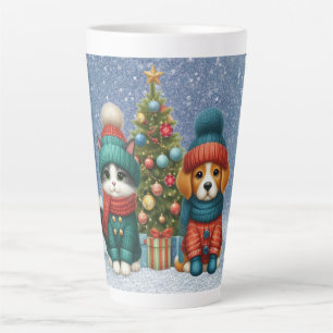 Cute Christmas puppy & kitten Latte Mug
