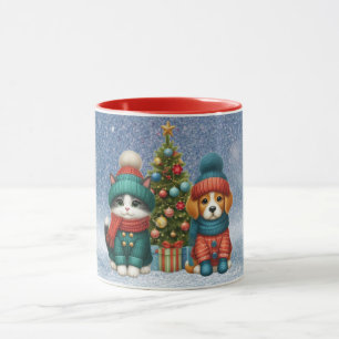 Cute Christmas puppy & kitten Mug
