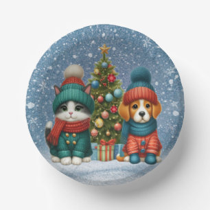 Cute Christmas puppy & kitten Paper Plate
