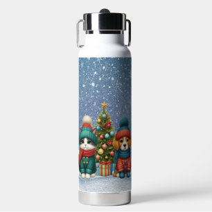 Cute Christmas puppy & kitten Water Bottle