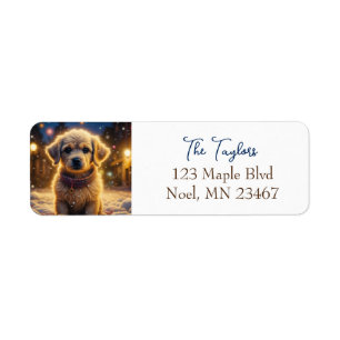 Cute Christmas Puppy on a Snowy Night Return Address Label