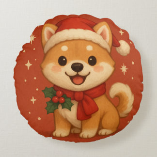 Cute Christmas Puppy Round Cushion