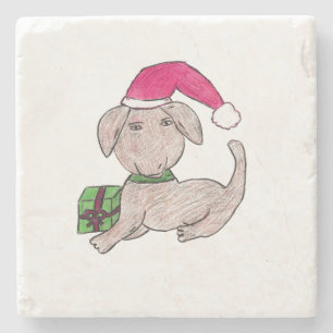 Cute Christmas Puppy  Stone Coaster
