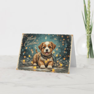 Cute Christmas Puppy with Lights Adorable Holiday Card