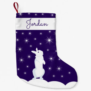 Cute Christmas Rabbit Looking At Night Starry Sky Small Christmas Stocking