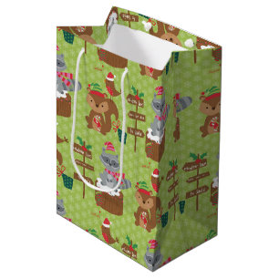 Cute Christmas Racoon and Squirrel & Snowflakes Medium Gift Bag