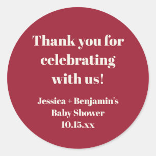 Cute Christmas Red Baby Shower Custom Thank You Classic Round Sticker
