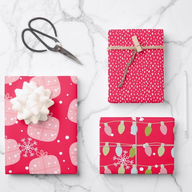 Cute Christmas Red Doodle Wrapping Paper Sheet (Front)