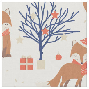 Cute Christmas Red Fox Orange Scarves Hats White Fabric