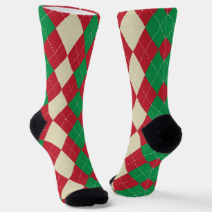 Cute Christmas Red Green and Beige Plaid Pattern Socks