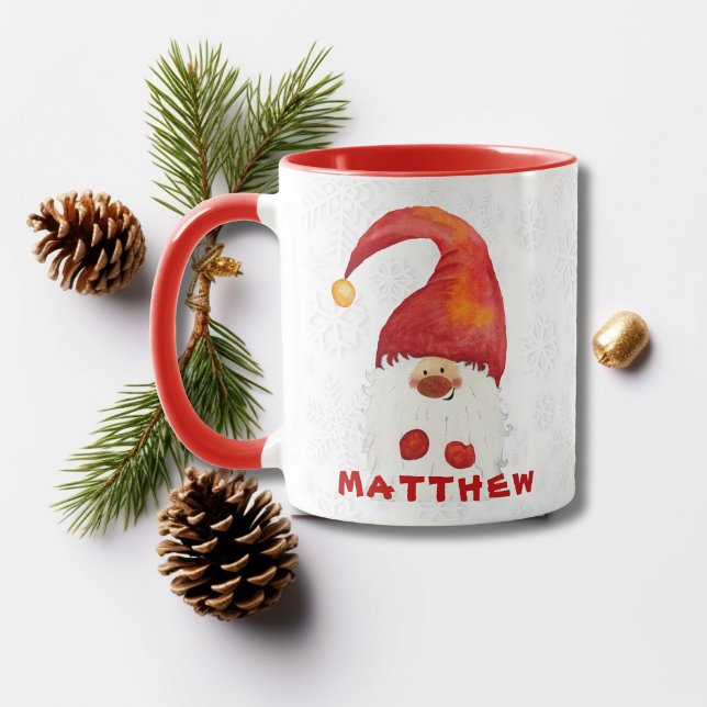 Cute Christmas Red Hat Gnome Personalised Mug (Creator Uploaded)