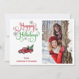Cute Christmas Red Truck Photo Holiday Card