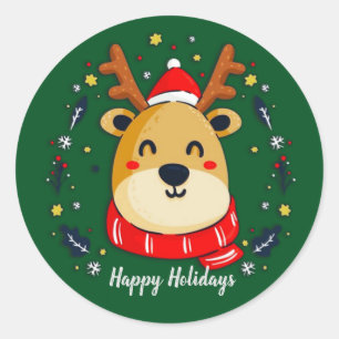 Cute Christmas Reindeer 2 Classic Round Sticker