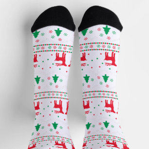 Cute Christmas Reindeer and Christmas Tree Pattern Socks