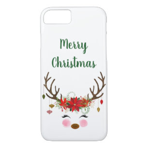 Cute Christmas Reindeer and Poinsettia iPhone 8/7 Case