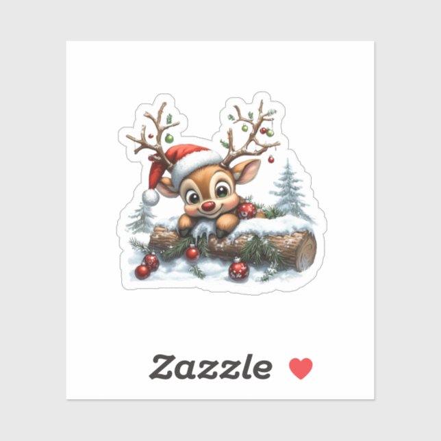 Cute Christmas Reindeer Card with Ornaments (Sheet)