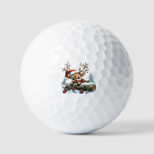 Cute Christmas Reindeer Card with Ornaments Golf Balls