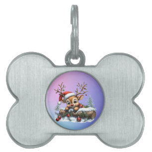 Cute Christmas Reindeer Card with Ornaments Pet ID Tag