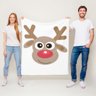 Cute Christmas Reindeer Cartoon Fun White Fleece Blanket