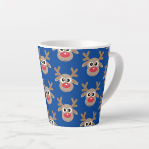Cute Christmas Reindeer Cartoon Pattern Blue Latte Mug