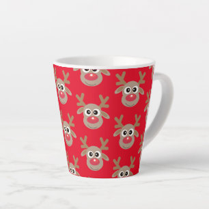 Cute Christmas Reindeer Cartoon Pattern Red Latte Mug