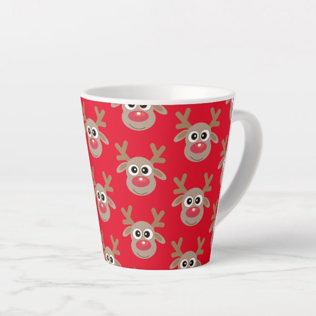 Cute Christmas Reindeer Cartoon Pattern Red Latte Mug (Right Angle)
