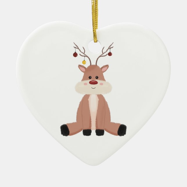 Cute Christmas Reindeer Ceramic Ornament (Front)