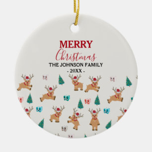 Cute Christmas Reindeer Ceramic Ornament