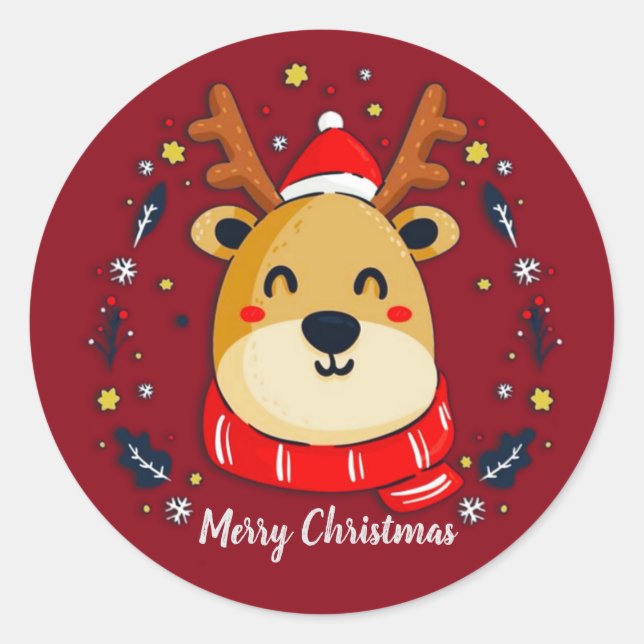 Cute Christmas Reindeer Classic Round Sticker (Front)