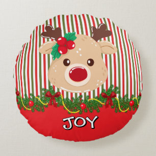 Cute Christmas Reindeer Custom Round Cushion