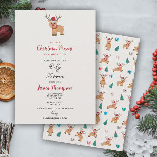 Cute Christmas Reindeer December Baby Shower Invitation