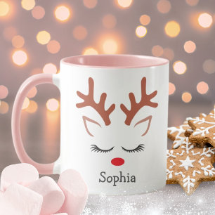 Cute Christmas Reindeer Face Holiday Mug