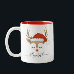 Cute Christmas Reindeer Face Mug<br><div class="desc">A cute reindeer face with a Santa hat decorates this mug. Makes a cute Christmas gift for a girl. Personalise this unique mug for a girl you know. Designed for you by Blackberry Boulevard.</div>
