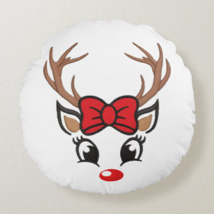 Cute Christmas Reindeer Face Round Cushion