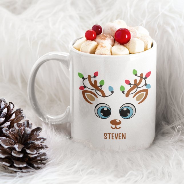 Cute Christmas reindeer face With Ligths Coffee Mug (Creator Uploaded)