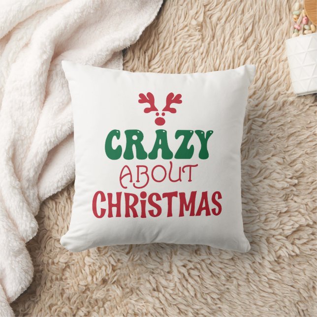 Cute Christmas Reindeer Green And Red Pillow (Blanket)