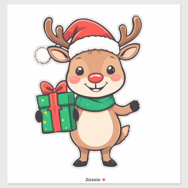 Cute Christmas Reindeer Holding a Gift (Sheet)