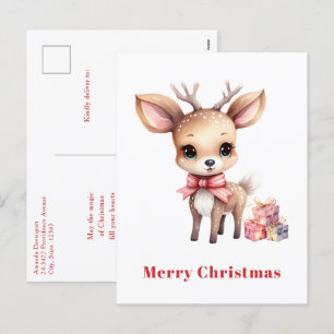 Cute Christmas Reindeer Holiday Postcard