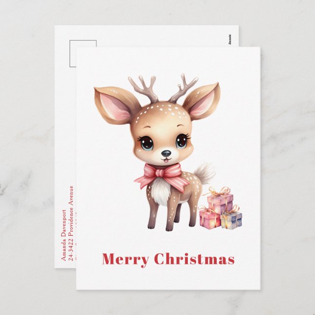 Cute Christmas Reindeer Holiday Postcard (Front/Back)