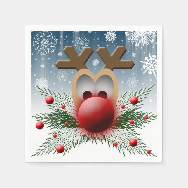 Cute Christmas Reindeer Holiday Snowflakes Napkin (Front)