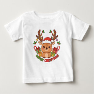 Cute Christmas Reindeer Illustration Baby T-Shirt